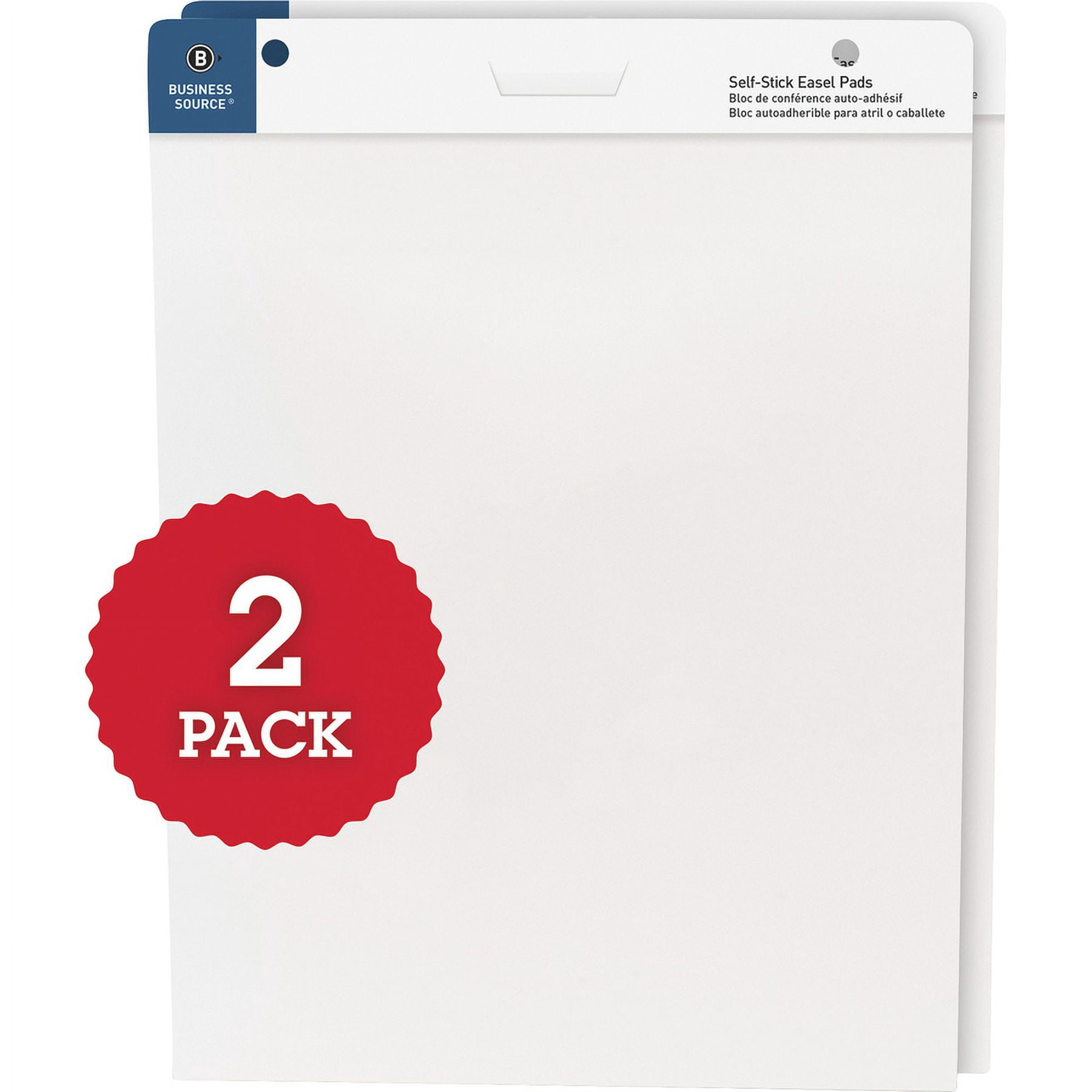 Business Source 25"x30" Self-stick Easel Pads - 30 Sheets - Plain - 25" X 30" - White Paper - Cardboard Cover - Self-stick - 2 / Carton