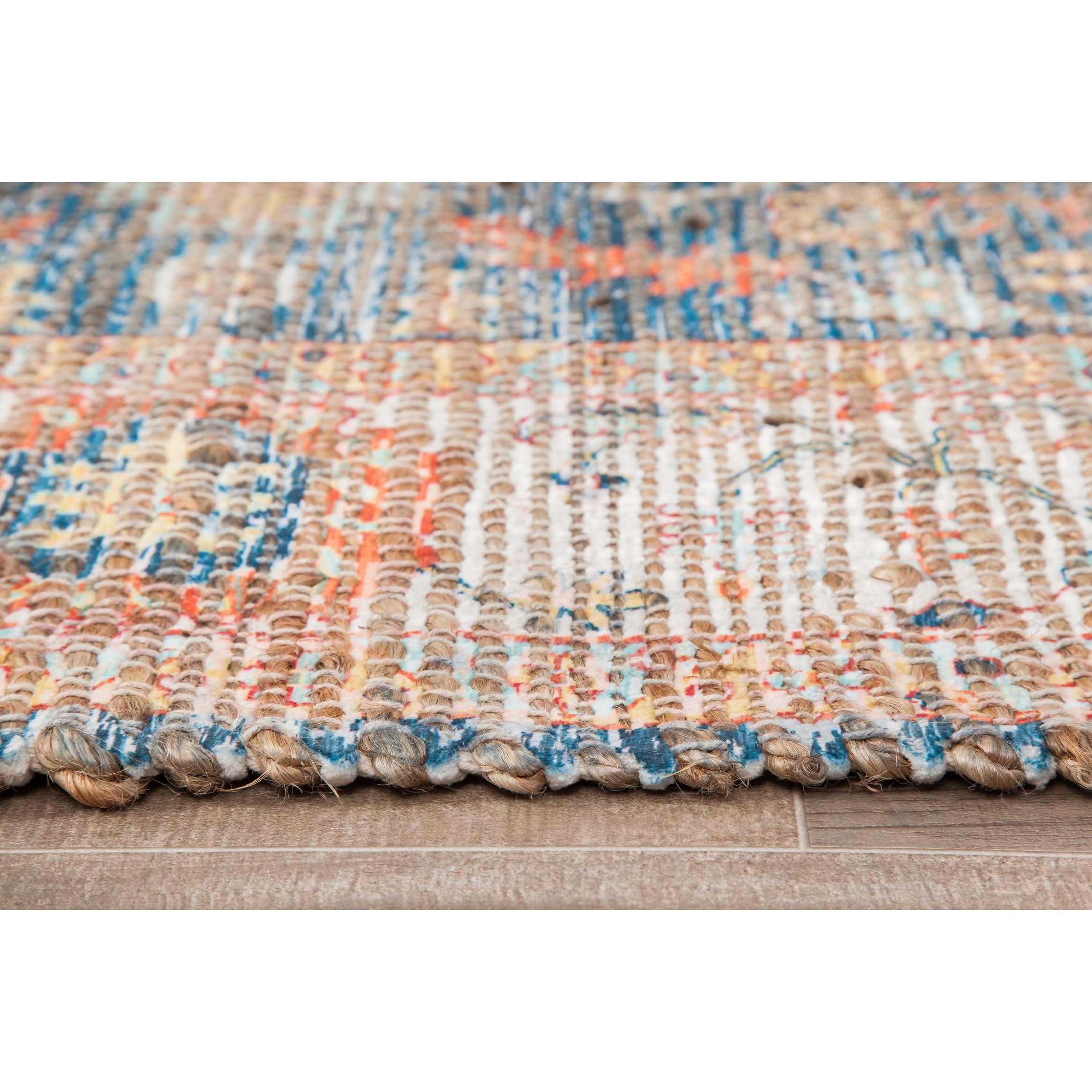 Jani  Lucy Blue Floral Jute/Chenille Area Rug 5' x 7' 5' x 8' Rectangle Hand-Woven, Flatweave