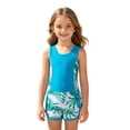 thumbnail image 3 of sususu Girls Swimsuit Two Piece Swimsuits with Boyshort Ruched Bathing Suit Floral Set Girls' Swimwear Sky Blue 8Y, 3 of 9