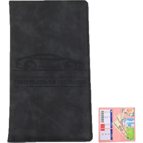 Car Registration and Insurance Card Holder, Leather Car Document Holder for Cards License with Magnetic Shut, for Driver License & other Essential Documents (black 1PCS)