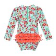 thumbnail image 2 of Venjoe Newborn Baby Girls One Piece Long Sleeve Floral Printed Ruffles Rash Guard Swimsuit Bathing Light Green 18-24M, 2 of 7