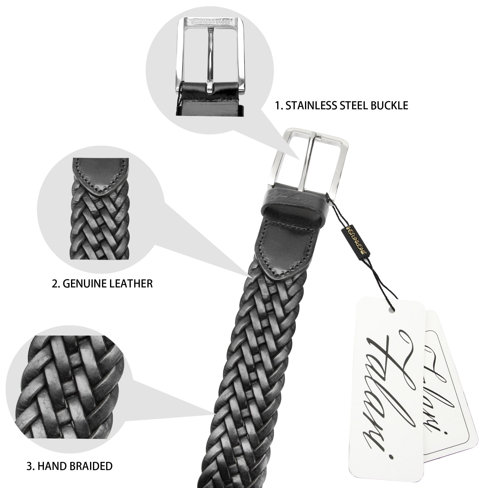 white hand-braided leather strap