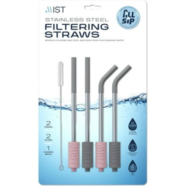 Mist Water Filter Straw, Reusable Stainless Steel Straw with Silicon Tips, 4-pack