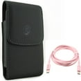 thumbnail image 1 of Case Belt Clip w Pink 6ft Long Cable for Samsung Galaxy A73 5G,A13 5G,A03s Phones - Leather Holster Cover Pouch, USB-C to Type-C PD Fast Charger Cord Power, 1 of 1