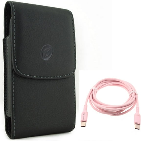 Case Belt Clip w Pink 6ft Long Cable for Samsung Galaxy A73 5G,A13 5G,A03s Phones - Leather Holster Cover Pouch, USB-C to Type-C PD Fast Charger Cord Power