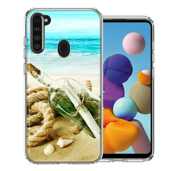 MUNDAZE For Samsung A21 Beach Message Bottle Design Double Layer Phone Case Cover