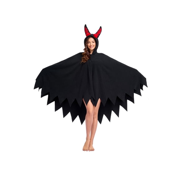 Halloween Bat Costume Cape for Adult Hooded Poncho Bat Wing Vampire Cosplay Party Black