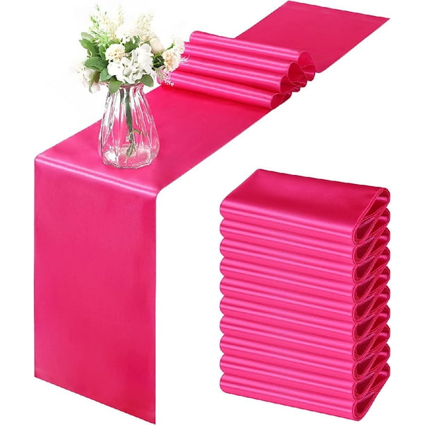 12 Pack Hot Pink Satin Table Runner 12 x 108 Inch, Smooth Table Runners