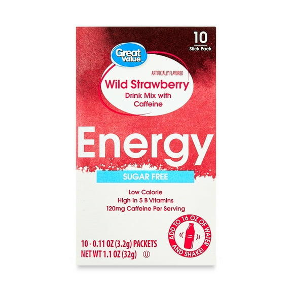 Great Value Wild Strawberry Drink Mix, 10 Count