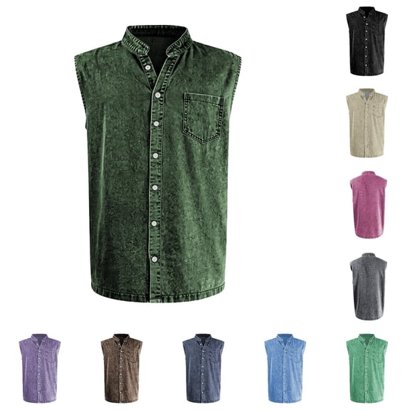 XAOFW Casual Solid Color Sleeveless Shirts For Man Everyday Wear Breathable Shirt Lightweight Summer Shirts Comfortable Tops L