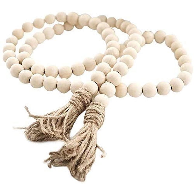 Guirnalda de cuentas de madera de 58 pulgadas por pieza, cuentas de oración rústicas, cuentas bohemias con borlas, guirnalda colgante de pared para decoración rústica del país, guirnalda de cuentas