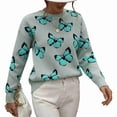 thumbnail image 1 of Jersey para mujer, suéter con cuello redondo, estampado, manga larga, dobladillo suelto, Top de punto acanalado para mujer, verde, L, 1 of 7