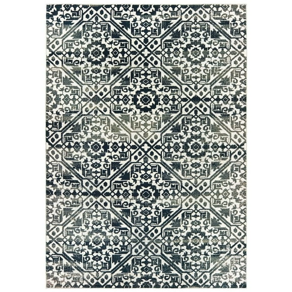 Oriental Weavers Bowen Area Rug - 5506E - 9'10" x 12'10" - in Navy/ Ivory - Glam Style, Stain Resistant, Family and Pet Friendly , Family, Dining, Living Room Rug