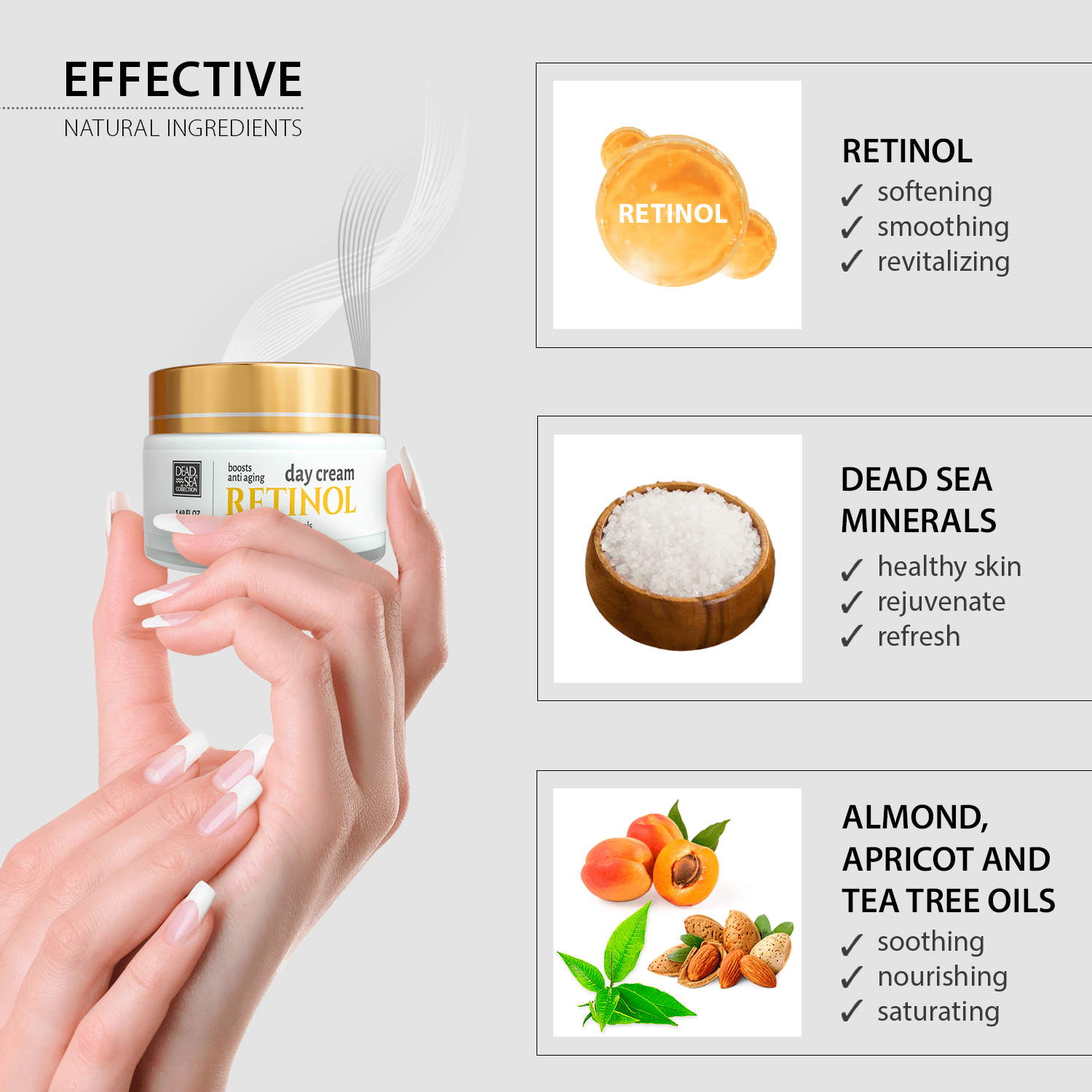 Dead Sea Collection Retinol Anti-Aging Day Cream - Face Moisturizer with Retinol Boost - Firming Cream with Dead Sea Minerals and Retinol - 1,69 Fl. Oz