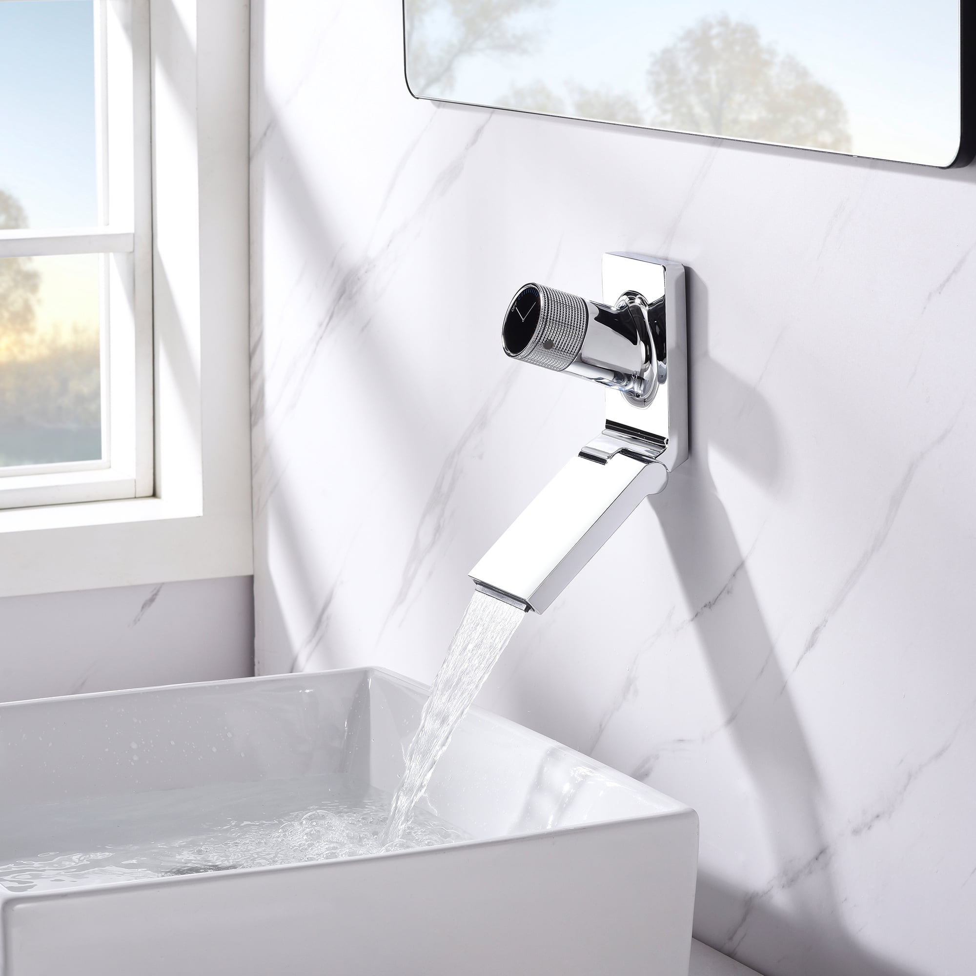 SUMERAIN Waterfall Bathroom Faucet,Wall Mount Bathroom Sink Vessel Faucet with Foldable Spout, Rough in Valve, Chrome