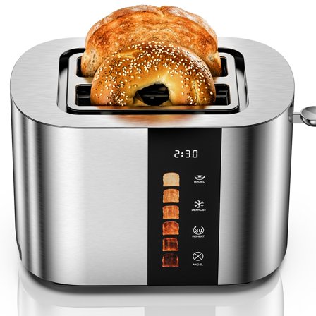LINKChef Touch Screen 2-Slice Toaster, Stainless Steel, 6 Shade Settings, Timer Countdown