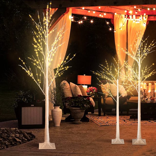 Prelit Birch Tree, 3 Pack 4FT 5FT 6FT Birch Tree with Warm White