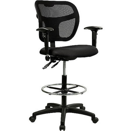 Fabric and Mesh Drafting Stool with Arms, Multiple Colors