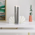 thumbnail image 3 of Geometric Book Ends for Home Decor - Modern Marble Bookends with Brass Inlay for Bookshelf Decor, Office, or Desk Accessories - Accent Display for Home Library - Set of 2, 5", White & Gold, 3 of 9