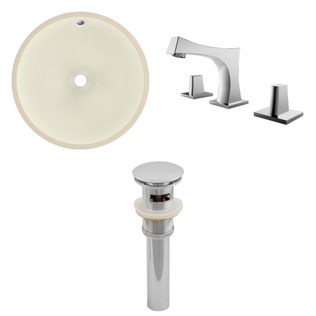 American Imaginations 16-in. W Round Bathroom Undermount Sink Set In Biscuit - Chrome Hardware - Overflow Drain Incl. AI-27032