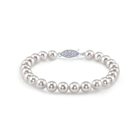 14K Gold 7.0-7.5mm Hanadama Japanese Akoya Saltwater White Cultured Pearl Bracelet