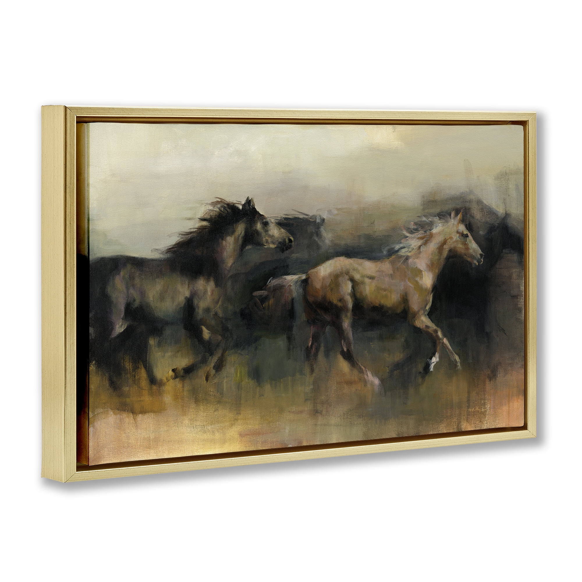 Stupell Industries Roaming The West Horses Animals Painting Gold Floater Framed Canvas Art Print Wall Art, 25 x 17