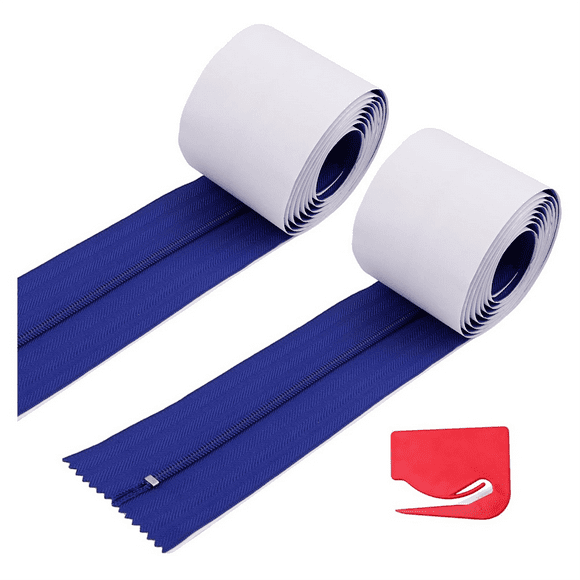 2pcs Dust Barrier Zipper,Instant Door Dust Protection Self-Adhesive Tarp Double Zipper Blade Construction Blue