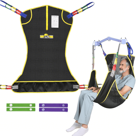 EZ Assistive Universal Full Body Patient Lift Sling, Polyester Mesh Transfer & Bathing Sling, 500 lb Rated Capacity, Machine Washable ,Black,Medium