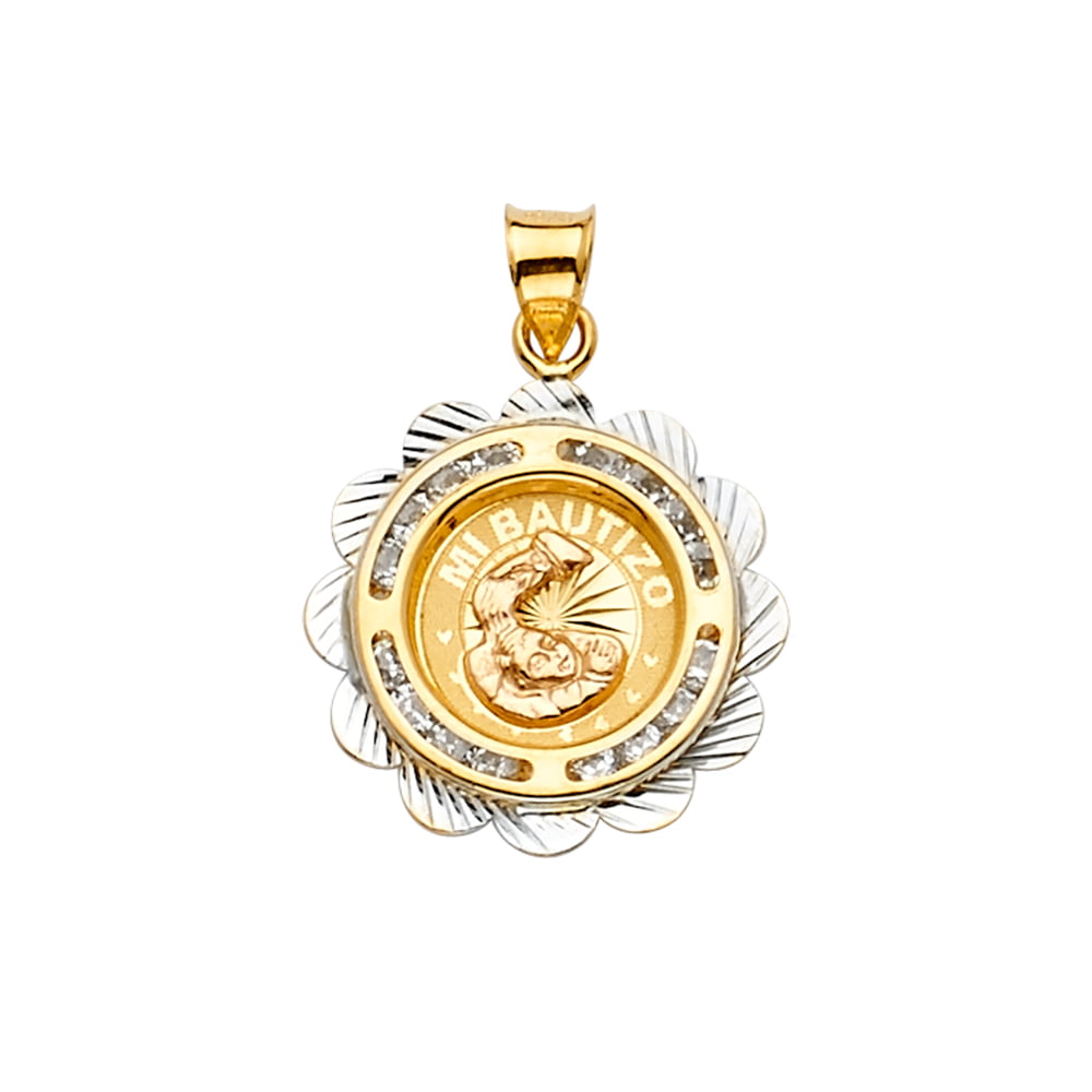 Wellingsale 14k Two 2 Tone White and Yellow Gold Baptism Pendant Size : 21 x 15 mm