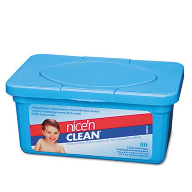 Nice 'N Clean Premium Baby Wipes, Scented, 7 x 8, White, 80/Tub, 12