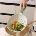 thumbnail image 4 of Kitchen Colander Long Handle, Plastic Mesh Strainer, Noodles and Dumpling Vegetable Spoon Filter, Ergonomic Lightweight Durable Kitchen Tool, Green Orange Pink Colors, 35.5x17x2.5cm, 4 of 7