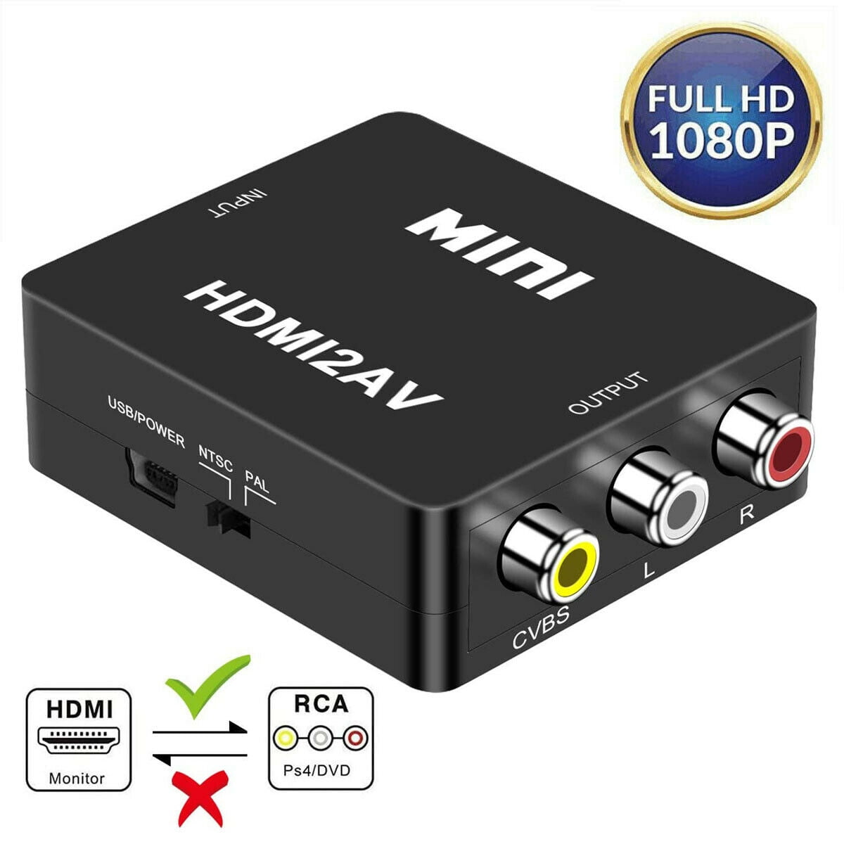HDMI To RCA AV Mini Composite 1080P Audio Video AV CVBS Adapter Converter For TV