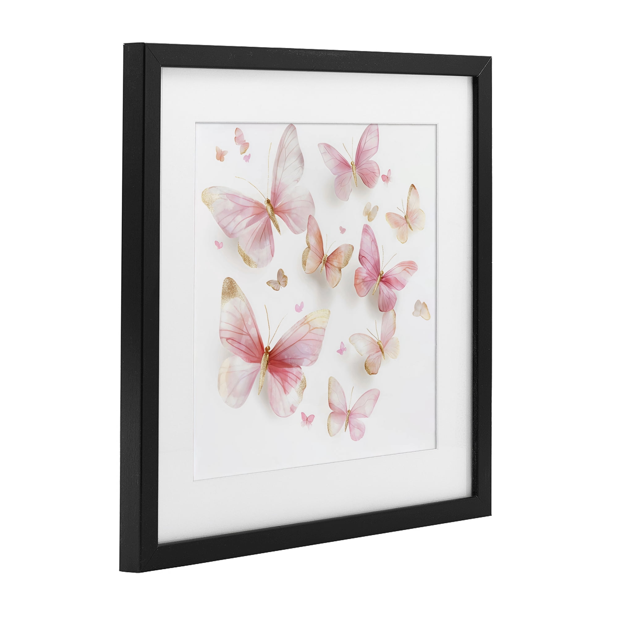 Stupell Industries Pink & Gold Butterfly Rabble Black Framed Print Under Glass, design by Creative Studio