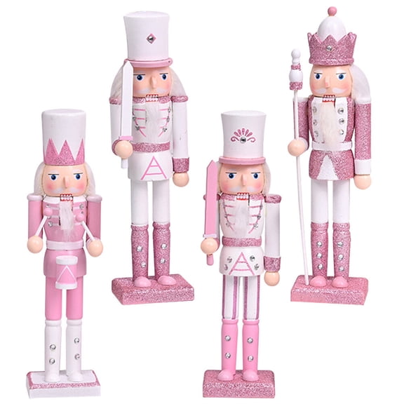 WEUVEB Wooden Nutcracker Christmas Desktop Decoration Assorted Color 4Pcs 9.4X3.0X2.6In