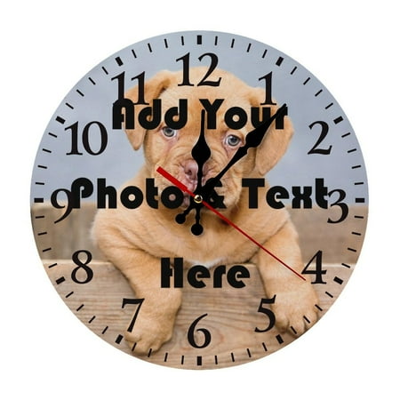 Custom Wall Clock Personalized Wooden Wall Clocks Silent Non Ticking Battery Operated Add You Phote and Text Round Wall Decor for Bathroom 12 in