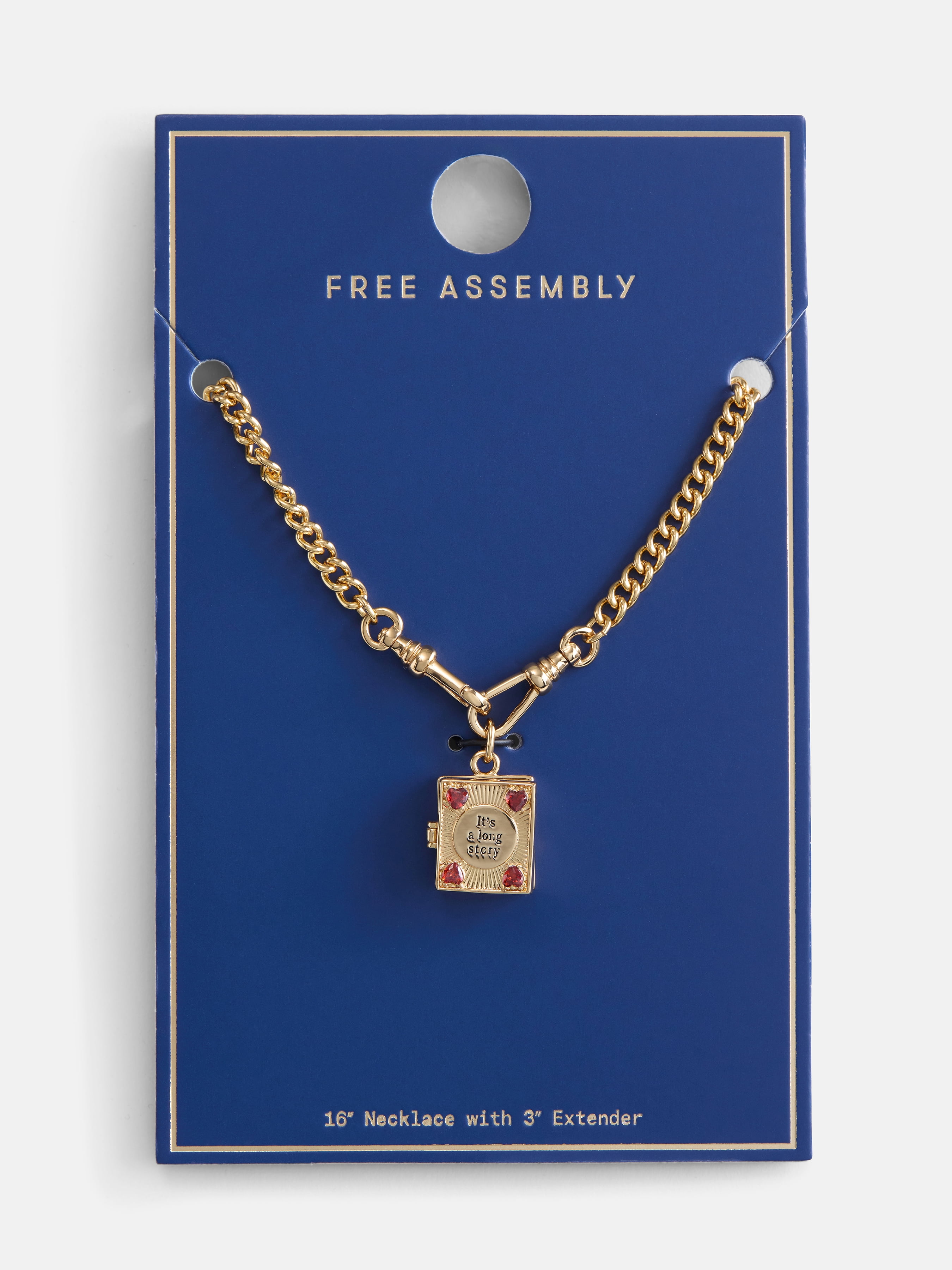 Free Assembly Women's Goldtone Book Pendant Necklace with Cubic Zirconia, 16" + 3" Extender