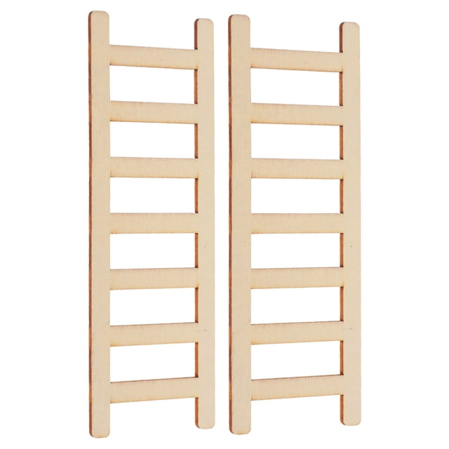 GOOHOCHY 2Set Mini Ladder Home Decor Beige Wood for Miniature Landscape
