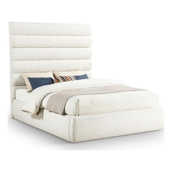 Meridian Furniture Adam Cream Boucle Fabric Queen Bed