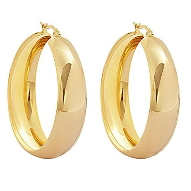 Edforce - Edforce Womens 18k Gold Plated Rounded Thick Hoop Earrings ...