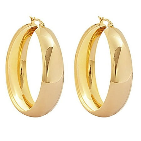 Edforce Stainless Steel Womens 18k Gold Plated Rounded Edforce Womens 18k Gold Plated Rounded Thick Hoop Earrings 40mm