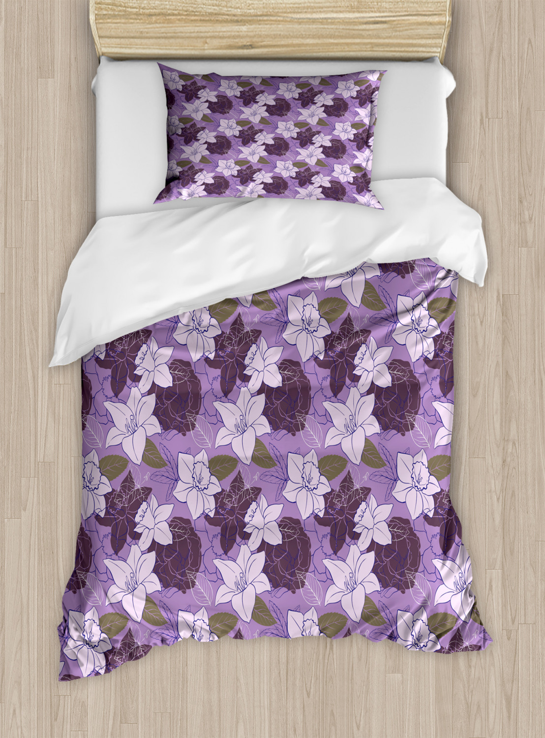 English Art Duvet Cover Set Twin Size, Floral Flowers Petals Buds ...