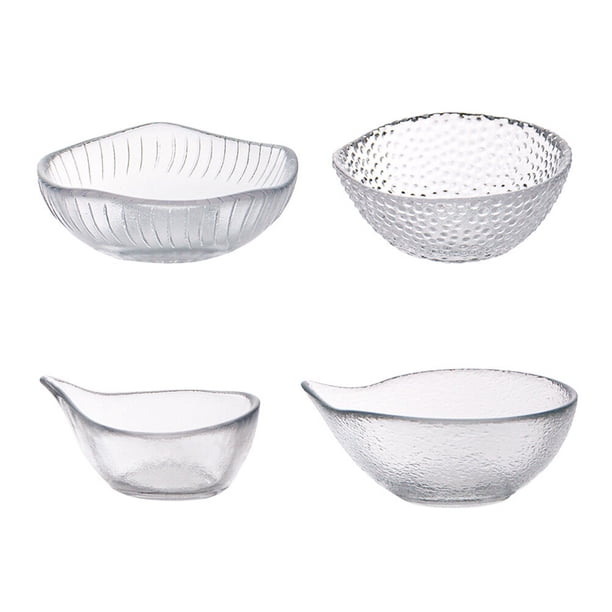 4 mini platos de cristal, cuencos pequeños para salsas, postres y tapas, ideales para restaurantes.