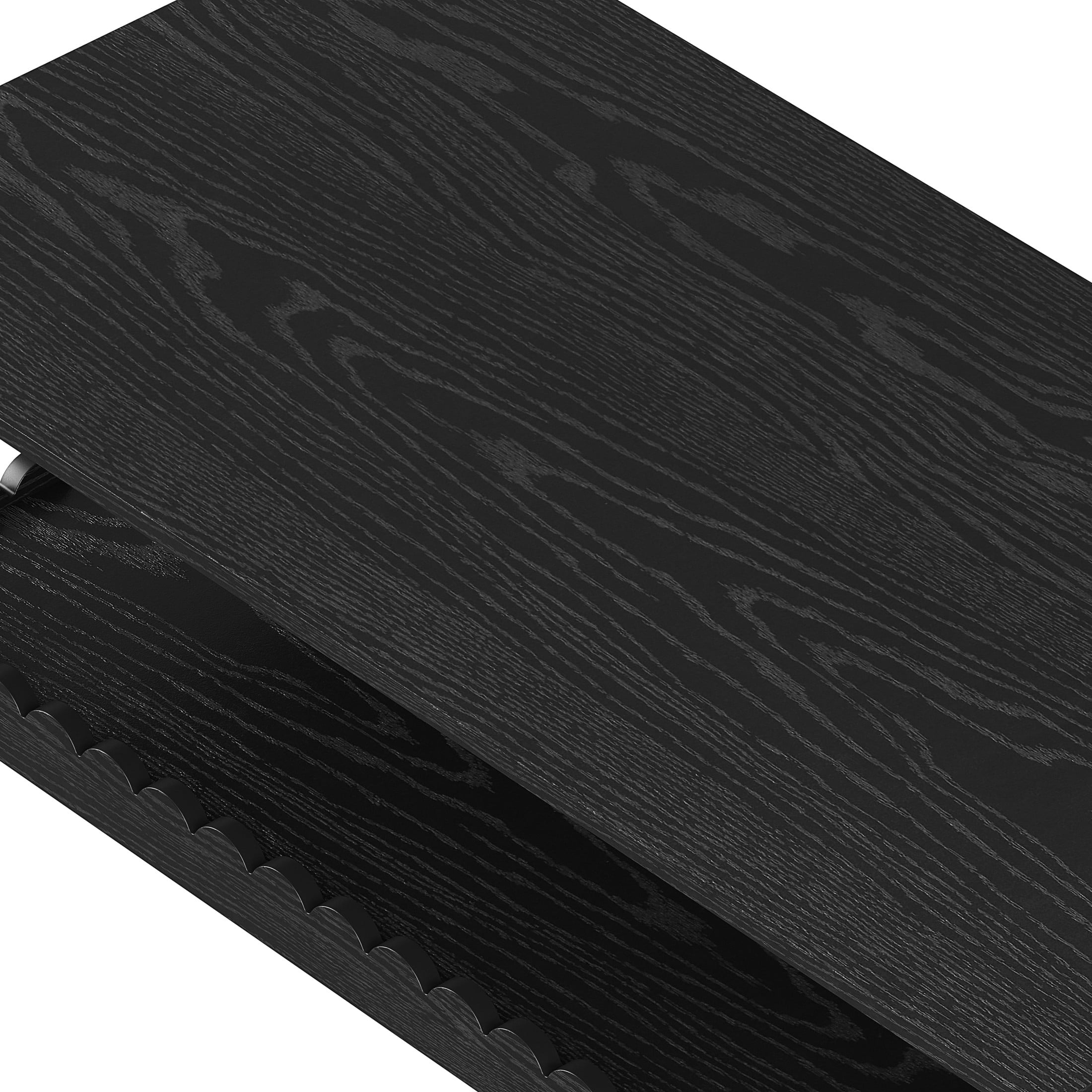 Noble House Arlen 43.3" Rectangular Farmhouse 2-Tier Wooden Coffee Table with Wave-Edge Shelf, Antique Black