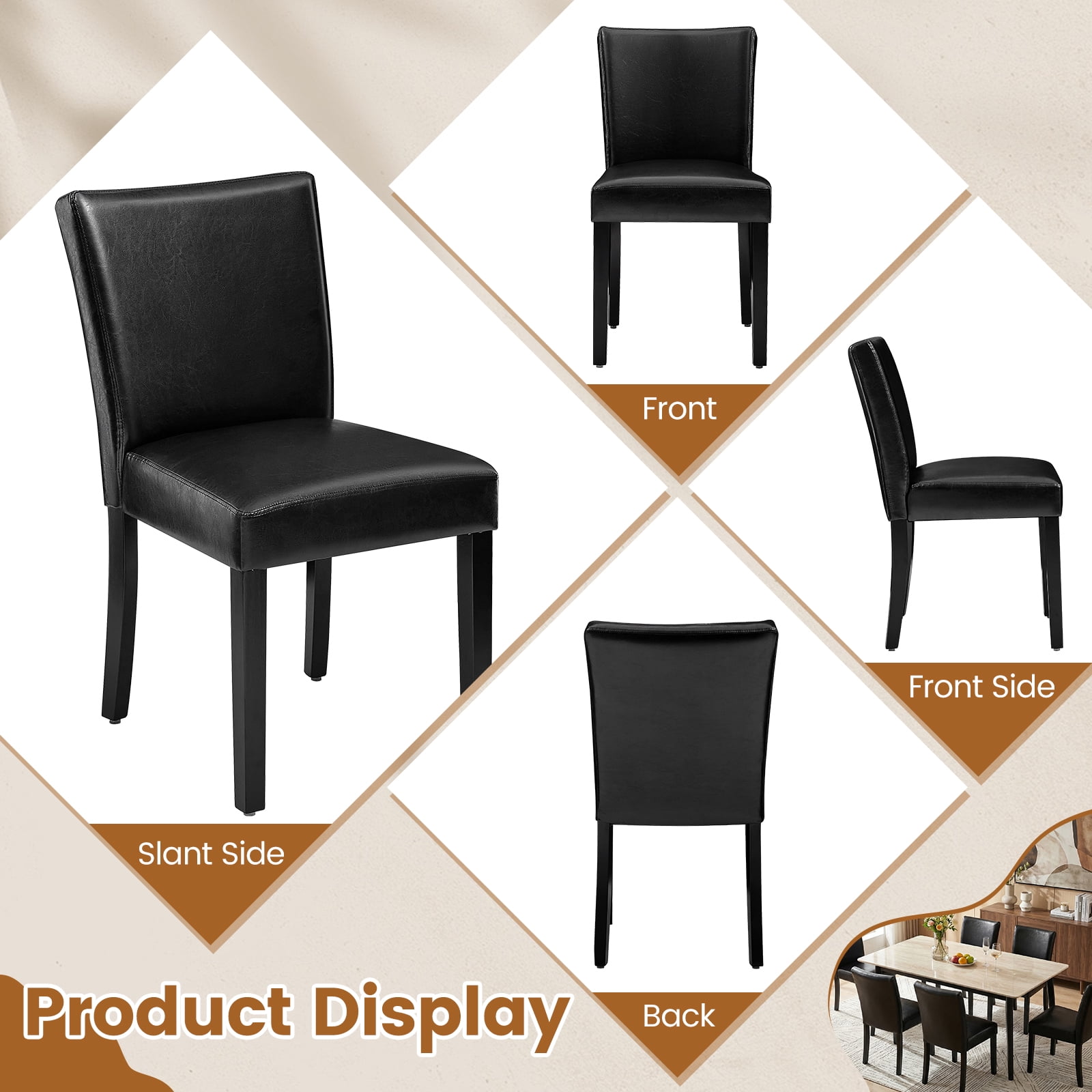 Firmoz Set of 4 Faux Leather Dining Chairs, Upholstered Modern Kitchen Chairs with Wood Legs, Black