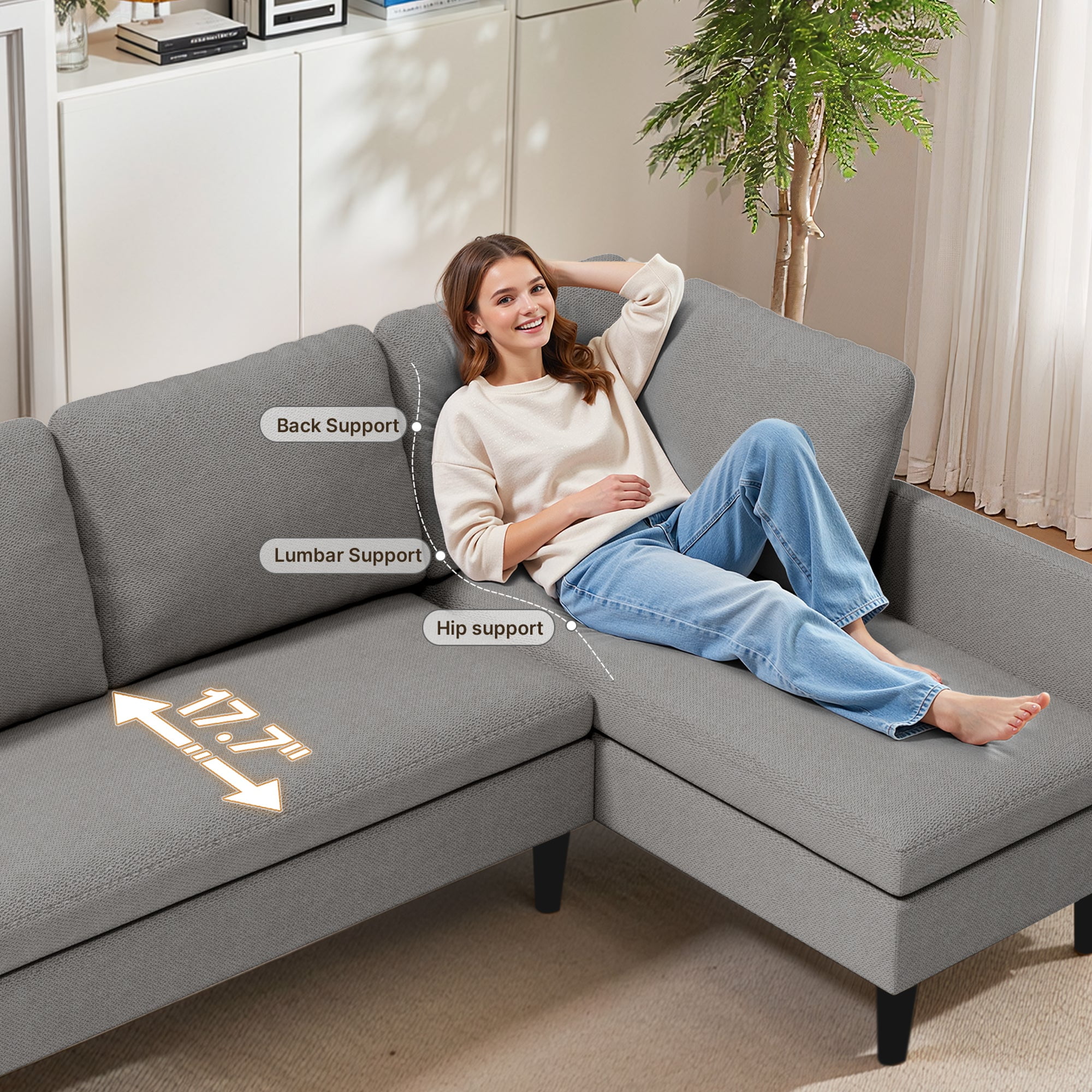 Aiho 79.1" Sectional Couch, L-Shaped Modular Sofa Bed with Deep Seat & Soft Seat Cushions, Convertible Sofa Bed for Living Room, Apartment, Light Gray