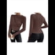 thumbnail image 3 of Camiseta Informal de Larga con Cuello Alto y Fruncido para Mujer, Corte Entallado y Color Liso Color Café S, 3 of 7