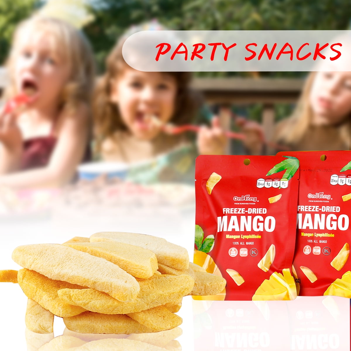ONETANG Freeze-Dried Fruit Mango Chips, 10 Pack Single-Serve Pack, Non-GMO, Kosher, No Add Sugar 3.53 oz