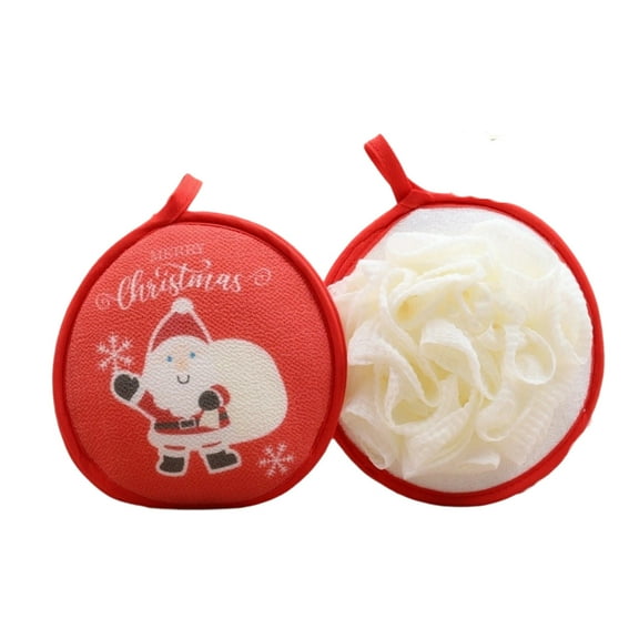 Yhmxh Christmas Bath Loofah Santa Claus Xmas Tree Mesh Pouf Shower Sponge Body Scrubber Exfoliator for Bathroom Tools, Loofah Exfoliating Back Bath Sponge Shower Scrubber Luffa for Men Women
