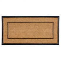 HomeRoots 632521 24 x 48 in. Natural & Black Striped Border Outdoor Coir & Rubber Door Mat