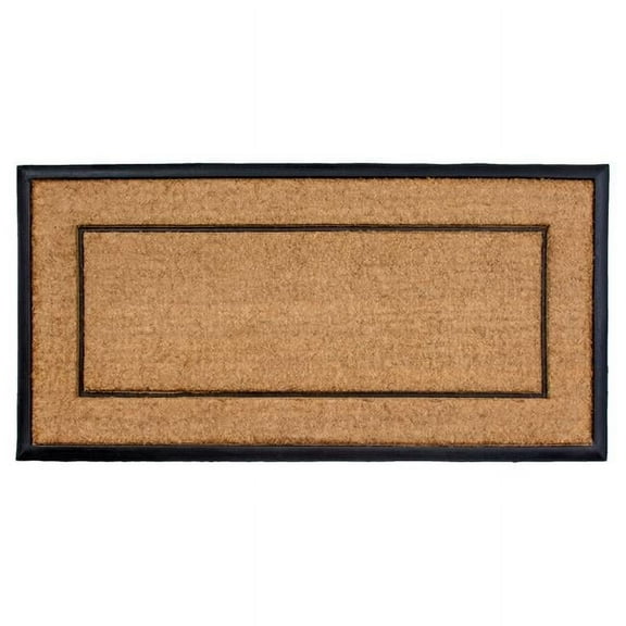HomeRoots 632521 24 x 48 in. Natural & Black Striped Border Outdoor Coir & Rubber Door Mat